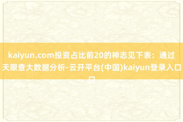 kaiyun.com投资占比前20的神志见下表：通过天眼查大数据分析-云开平台(中国)kaiyun登录入口